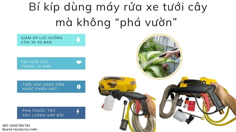 Bí kíp dùng máy rửa xe tưới cây mà không “phá vườn” 